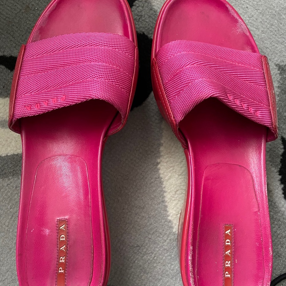 Pink Prada Platform Slides
